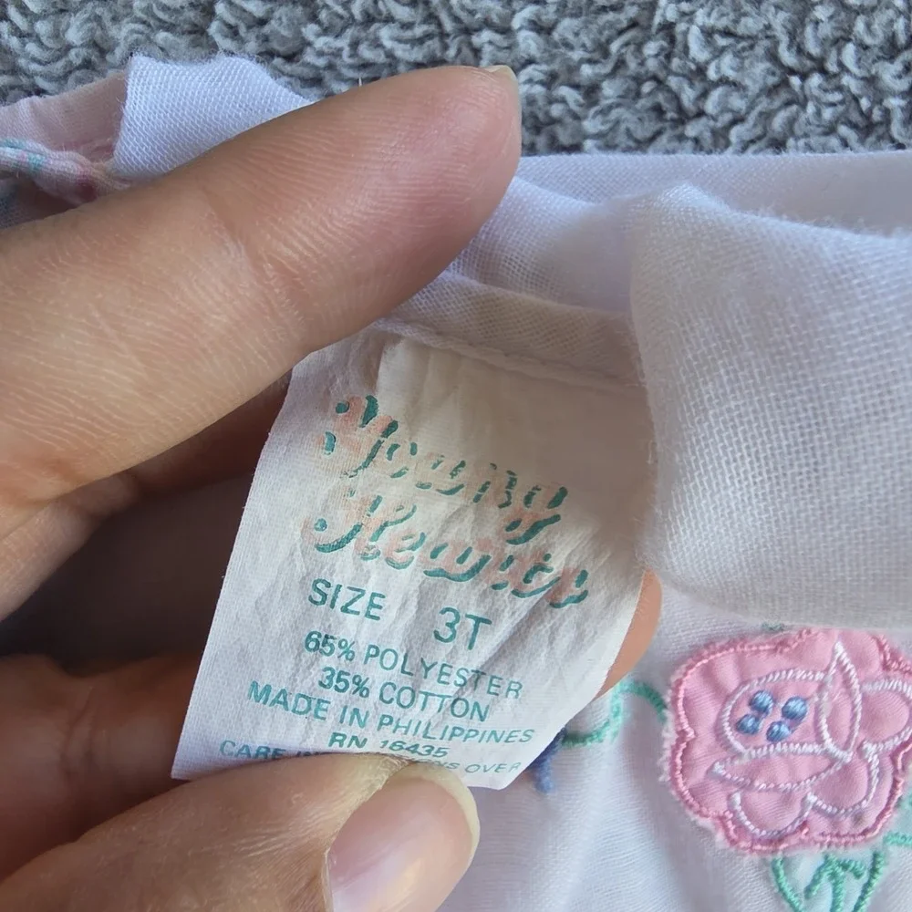 Vintage Floral Toddler Dress‎ Size 3 Lace Embroidered Flowers Young Hearts